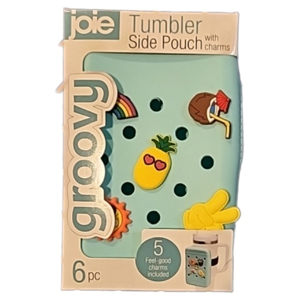Joie Groovy Tumbler Side Pouch Mint Green Silicone with 5 Charms 6pc Set New‎